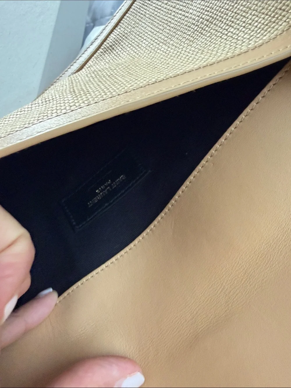 Saint Laurent Beige and Gold Monogram Envelope Card Holder